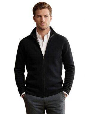 Polo Ralph Lauren Black Full Zip Lambswool Pockets Sweater Jacket Size M